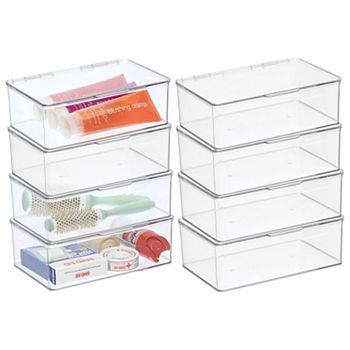 mDesign 6.79" x 10.54" x 3.5" Plastic Bathroom Storage Organizer Box, Hinged Lid, 8 Pack MDesign