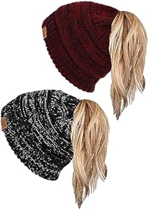 Шапка бини sy soul young Ponytail Messy Bun Beanie Tail Knit Hole Soft Stretch Cable Winter Hat for Women Sy soul young