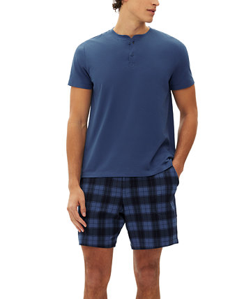 Мужские 2 шт. Однотонный комплект пижамных шорт в клетку и футболку Gap