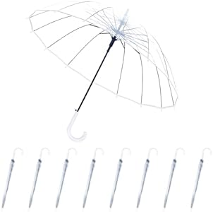 12 Pcs Umbrella Wedding Style Stick Umbrellas Large Windproof Bubble Umbrellas Rain Umbrellas with J Hook Handle for Bride Groom Gift Kvittra