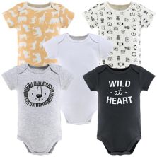 The Peanutshell Baby Boy or Baby Girl Short Sleeve Bodysuits, 5 Pack, Safari Animals The Peanutshell