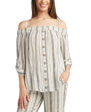 Juniors' Printed Off-The-Shoulder Elbow-Sleeve Top BCX