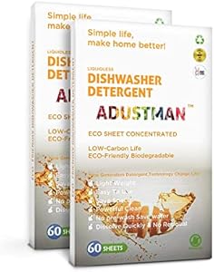 Dishwasher Detergent Sheets Fresh Breeze 120 Loads 2 Pack Liquid-less Convenient Pods Pacs Powder Earth-friendly ADUSTMAN