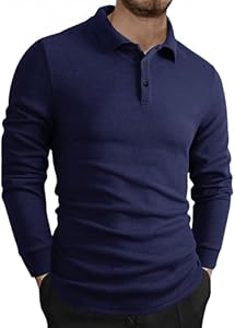 Men's Knit Polo Shirts Long Sleeve Button Down Ribbed Textured Casual Slim Fit Golf Polo T Shirts Lexiart