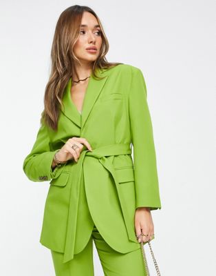 Зеленый костюмный пиджак с поясом ASOS DESIGN ASOS DESIGN