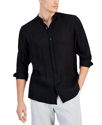 Men's Regular-Fit Crinkled Button-Down Band-Collar Shirt, Created for Macy's Alfani