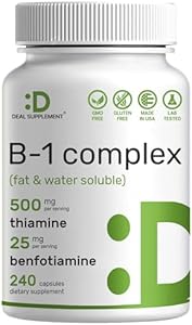 Deal Supplement Vitamin B1 500mg with Benfotiamine, 240 Capsules (Капсулы) – 2 in 1 Enhanced Formula – Fat & Water Soluble Thiamine B1 Supplement – Third Party Tested, Non-GMO, No Gluten DEAL SUPPLEMENT