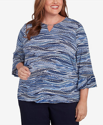 Plus Size Classic Beaded Split Neck Feathers Top Alfred Dunner