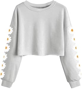 Dellytop Kids Crop Tops Girls Long Sleeve Tee Shirts Cute Daisy Pinted Fashion Sweatshirt Pullover Top Dellytop