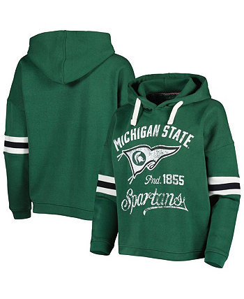 Женский зеленый рваный пуловер с капюшоном Michigan State Spartans Super Pennant Pressbox