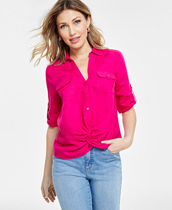 Женская льняная блузка с закрученным краем, созданная для Macy's I.N.C. International Concepts