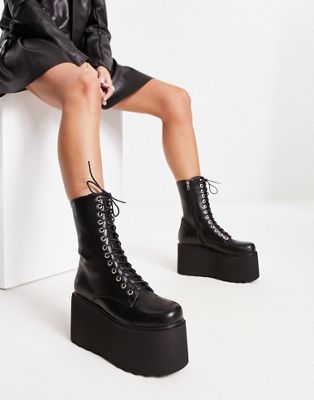 Lamoda Platform lace up ankle boot in black Exclusive to ASOS Lamoda