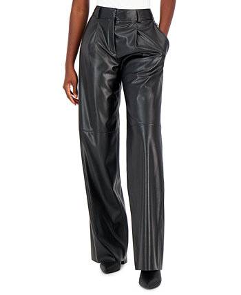 Женские прямые брюки из искусственной кожи с высокой посадкой HUGO BOSS
