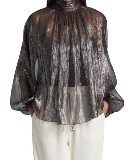 Шелковая шифоновая блуза с эффектом металлик Eloise Halston