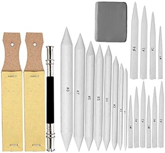 EuTengHao 22 Pieces Blending Stumps and Tortillions Set With 2 Sandpaper Pencil Sharpener, 1 Pencil Extension Tool and 1 Eraser for Student Sketch Drawing Accessories School Supplies EuTengHao