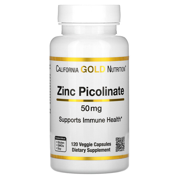 Пиколинат цинка, 50 мг, 120 растительных капсул California Gold Nutrition