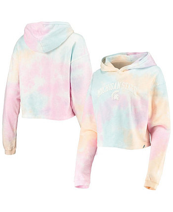 Women's Pink, White Michigan State Spartans Tie-Dye Cropped Pullover Hoodie League Collegiate Wear