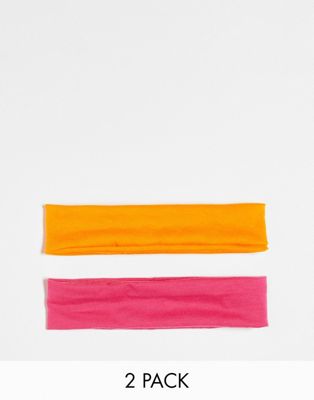 Комплект из 2 трикотажных повязок на голову DesignB London оранжевого и розового цвета DesignB London
