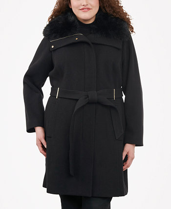 Женское пальто больших размеров с поясом и воротником из искусственного меха Michael Kors