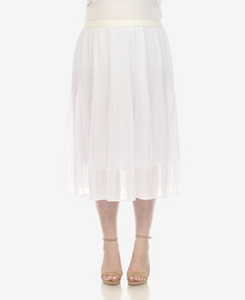 Plus Size Pleated Chiffon Midi Skirt White Mark