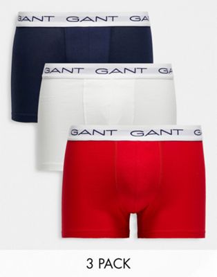 Набор из трех плавок GANT белого, красного и темно-синего цвета с логотипом на поясе GANT
