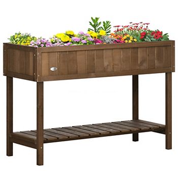 Outsunny Wooden Raised Garden Bed, Elevated Planter Box Stand, Dark Brown Outsunny