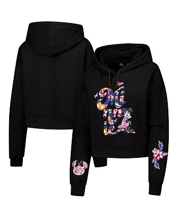 Women's Black Disney Minnie Mouse Cropped Pullover Hoodie Freeze Max