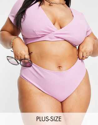 Peek & Beau Curve Exclusive high waist bikini bottom in textured purple Peek & Beau Curve