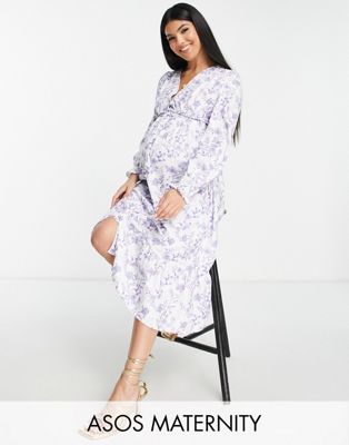 Missguided Maternity button up dress in white floral Missguided Maternity