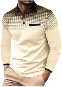 Men's Polo Shirts Long Sleeve 2024 Casual Polo T-Shirts Color Block Slim Fit Golf Polo Shirt with Pocket ROOMLINE