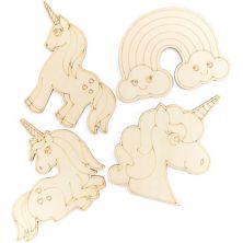 24 Pack Unfinished Wood Cutouts For Diy Crafts, Unicorn Rainbow Arch, 4 Designs Bright Creations