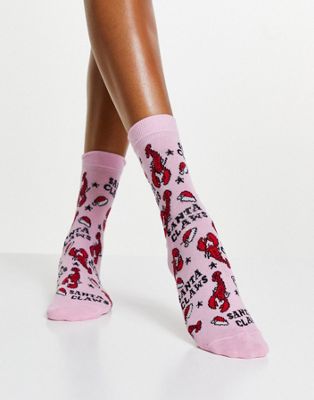 Розовые носки с принтом Santa Claws ASOS DESIGN Christmas ASOS DESIGN