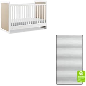 Delta Children babyGap Liam 4-in-1 Convertible Crib, Bianca White/Natural + TrueSleep Crib and Toddler Mattress (Bundle) Delta Children