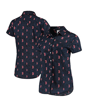Женская темно-синяя рубашка Boston Red Sox с цветочным принтом на пуговицах FOCO