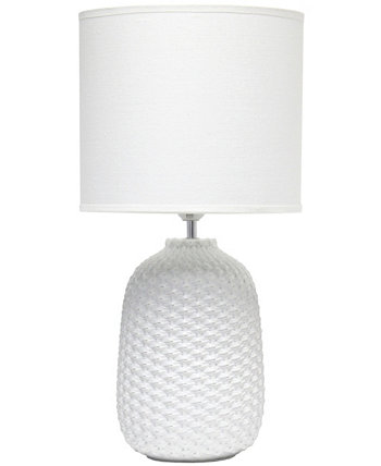 20.4" Tall Traditional Ceramic Purled Texture Bedside Table Desk Lamp with White Fabric Drum Shade Simple Designs