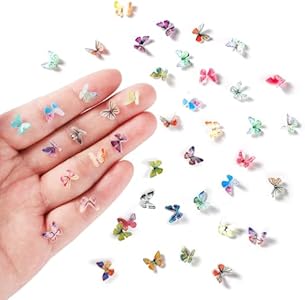 50pcs Mini Butterflies for Crafts, Miniature Tiny Dollhouse Butterflies Colorful Micro Resin Butterflies Nail Charms Landscaping Decorations for Garden Dollhouse Fairy House(Style B) Lasuroa