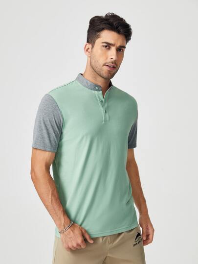 SHEIN для мужчины Рубашка-поло с пуговицами контрастный SHEIN