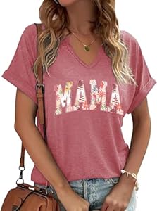 Mama V Neck Shirt Women Funny Mom Life T-Shirt Mother's Day Short Sleeve Graphic Tees Mama Gift Casual Tops Blouse Earlymemb