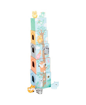 Small Foot Wooden Toys Pastel Animals Stacking Tower, 10 Piece Flat River Group