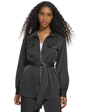 Женская куртка с длинными рукавами и молнией спереди с поясом Calvin Klein