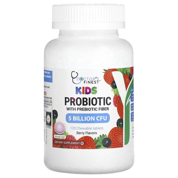 Детский пробиотик с пребиотической клетчаткой, ягоды, 5 миллиардов КОЕ, 120 жевательных таблеток Doctor's Finest