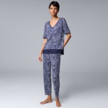 Женский пижамный комплект Simply Vera Vera Wang с короткими рукавами и v-образным вырезом и укороченными брюками Simply Vera Vera Wang