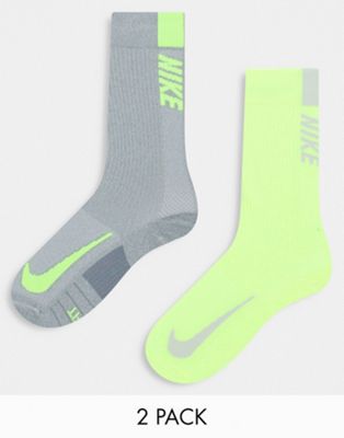 Набор из двух пар носков Nike Running серого и неоново-желтого цветов Nike Running
