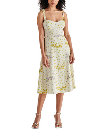 Women's Carlynn Floral-Print Pointelle Bow-Sleeve Smocked-Back Dress Steve Madden