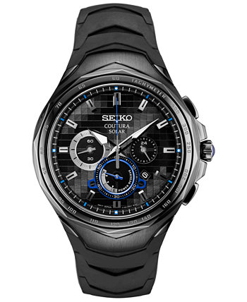Мужские часы с хронографом на солнечных батареях Coutura с черным силиконовым браслетом 45,5 мм Seiko