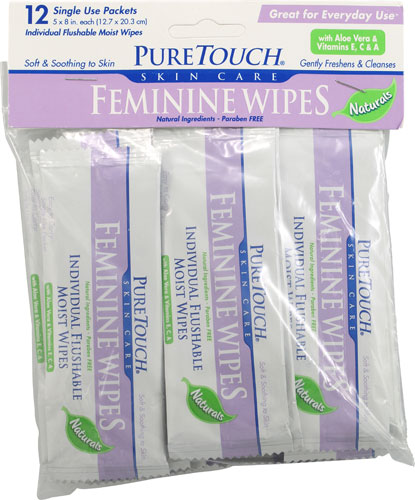 Puretouch Individual Смываемые влажные женские салфетки -- 12 упаковок Puretouch
