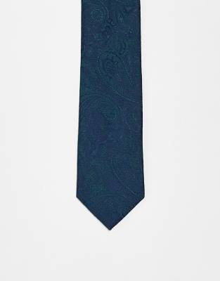 ASOS DESIGN paisley print tie in navy and green ASOS DESIGN