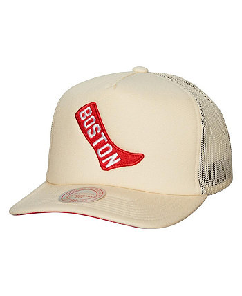 Men's Cream Boston Red Sox Cooperstown Collection Evergreen Adjustable Trucker Hat Mitchell & Ness