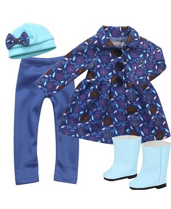 - 14.5" Doll - Print Coat, Pink Shirt, Leggings, Hat Suede Boots Set, 4 Piece Teamson Kids