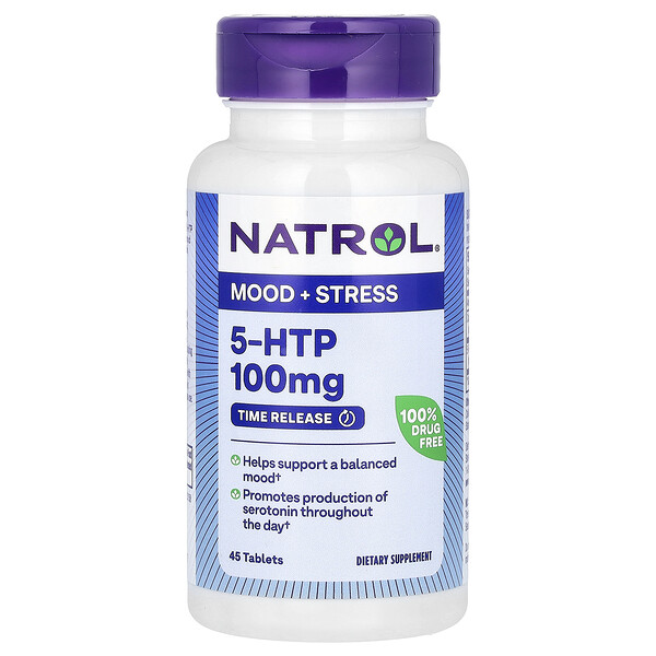 5-HTP, Продленного Действия, Экстра Сила, 100 мг, 45 таблеток - Natrol Natrol